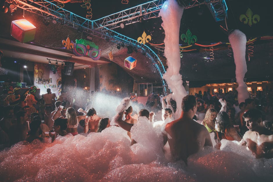 Exciting gaming event with colorful lights and entertainment setup